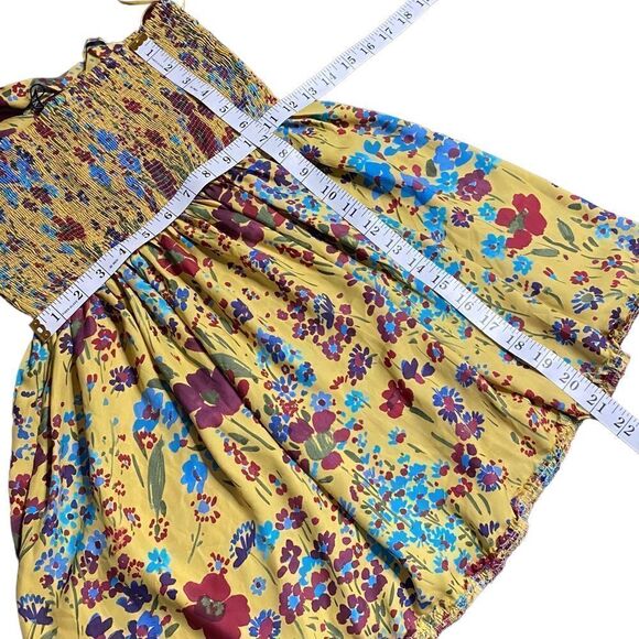 ZARA Mustard Yellow Floral Smocked Mini Dress Top - Picture 9 of 10